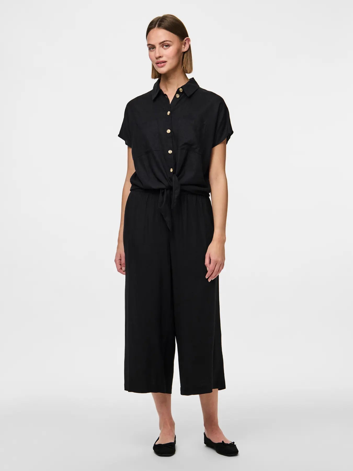 Linen Tie Blouse Black