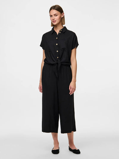 Linen Tie Blouse Black