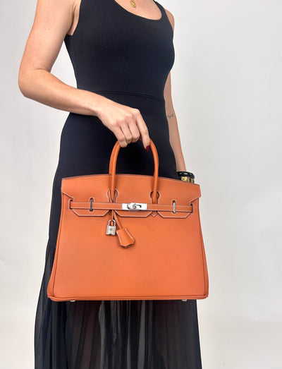 B35cm Togo Leather Bag Tan