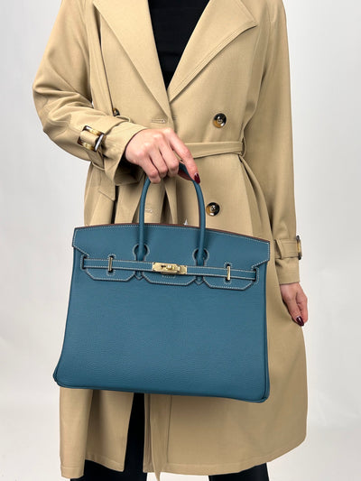 B35cm Togo Leather Bag Turquoise