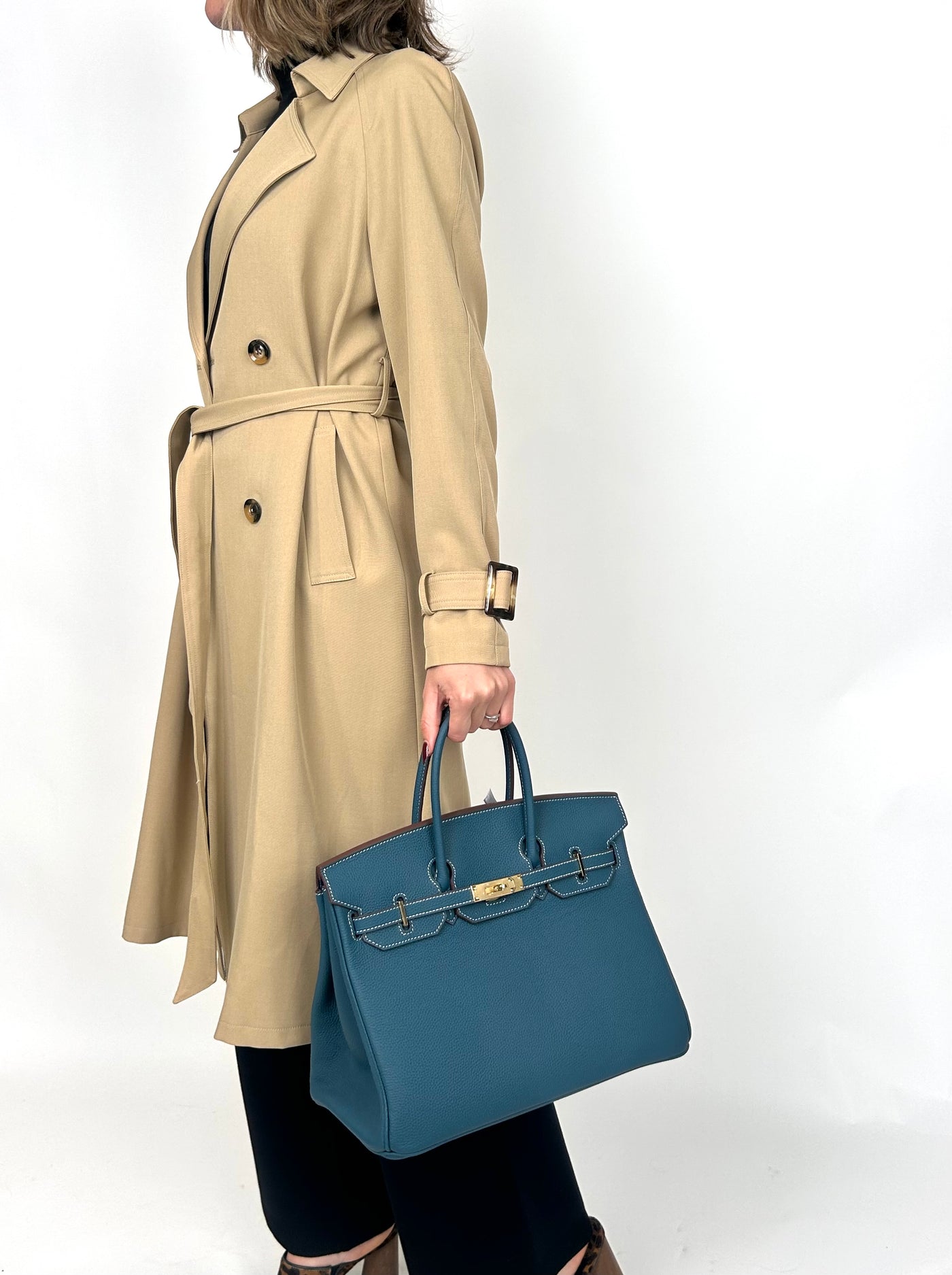 B35cm Togo Leather Bag Turquoise