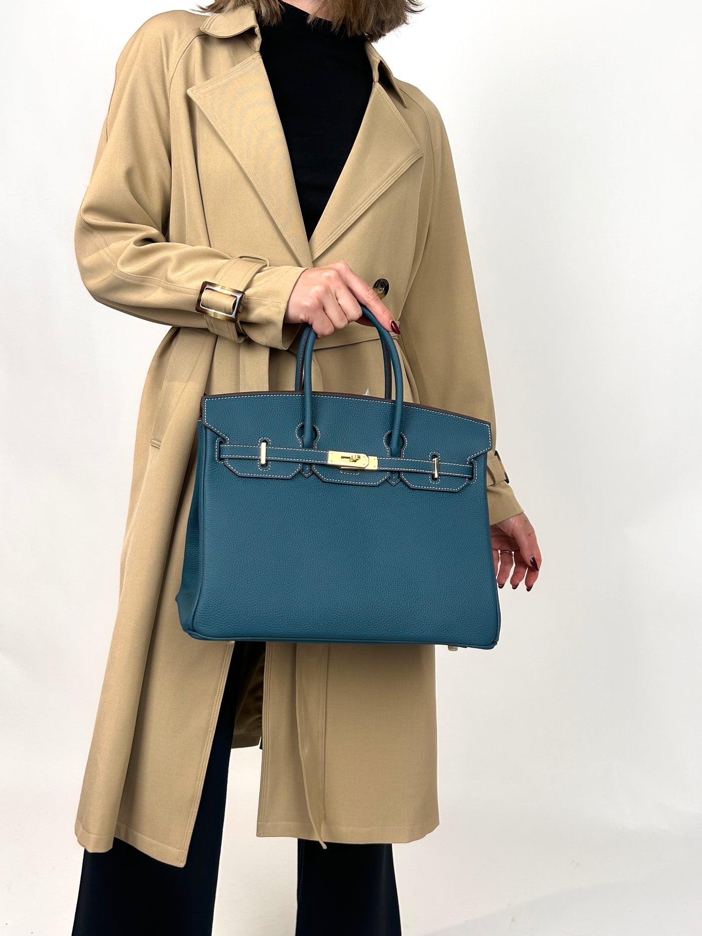 B35cm Togo Leather Bag Turquoise