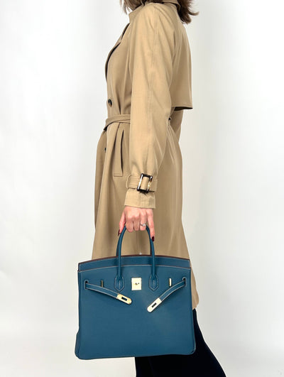 B35cm Togo Leather Bag Turquoise