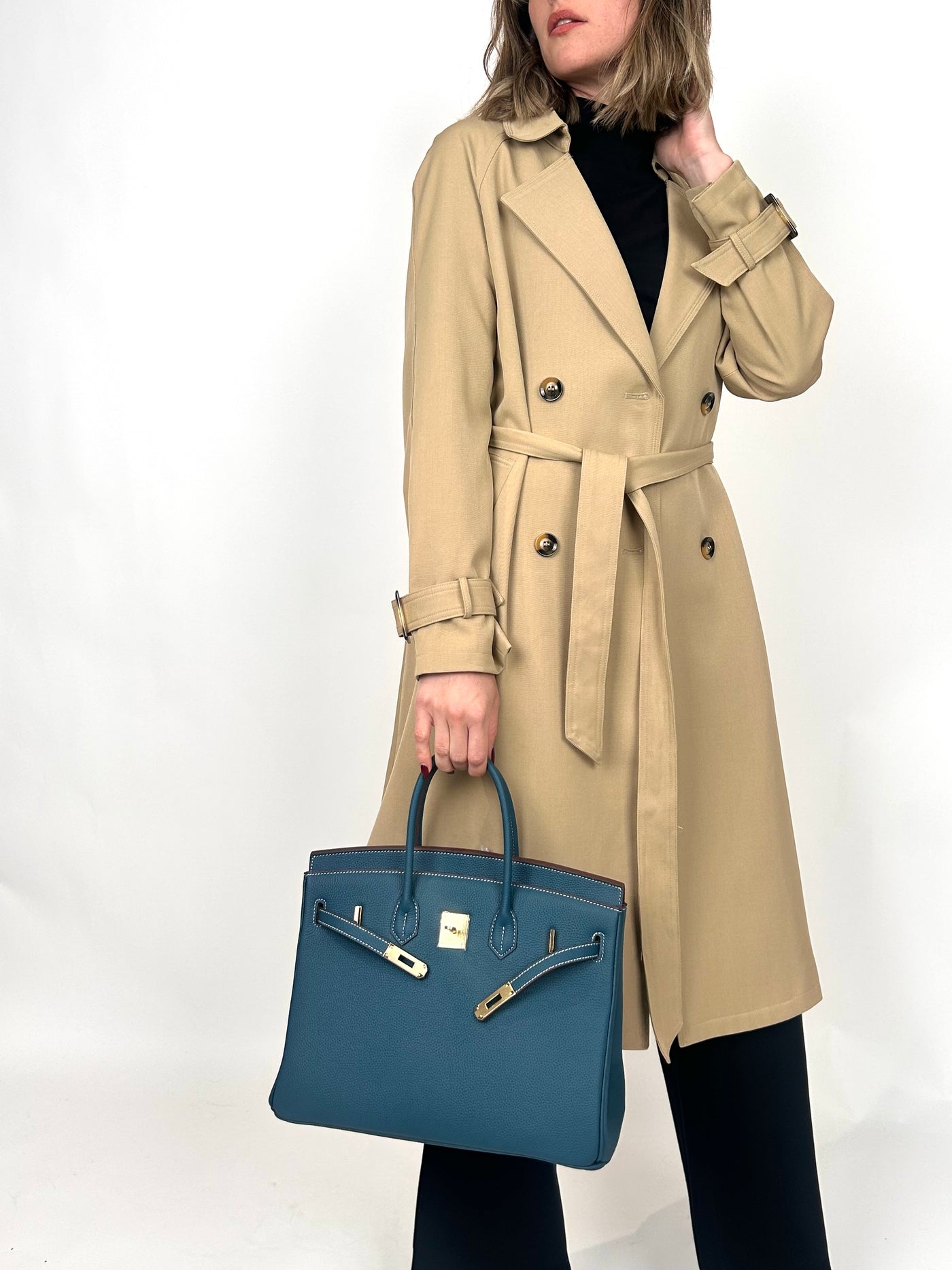 B35cm Togo Leather Bag Turquoise