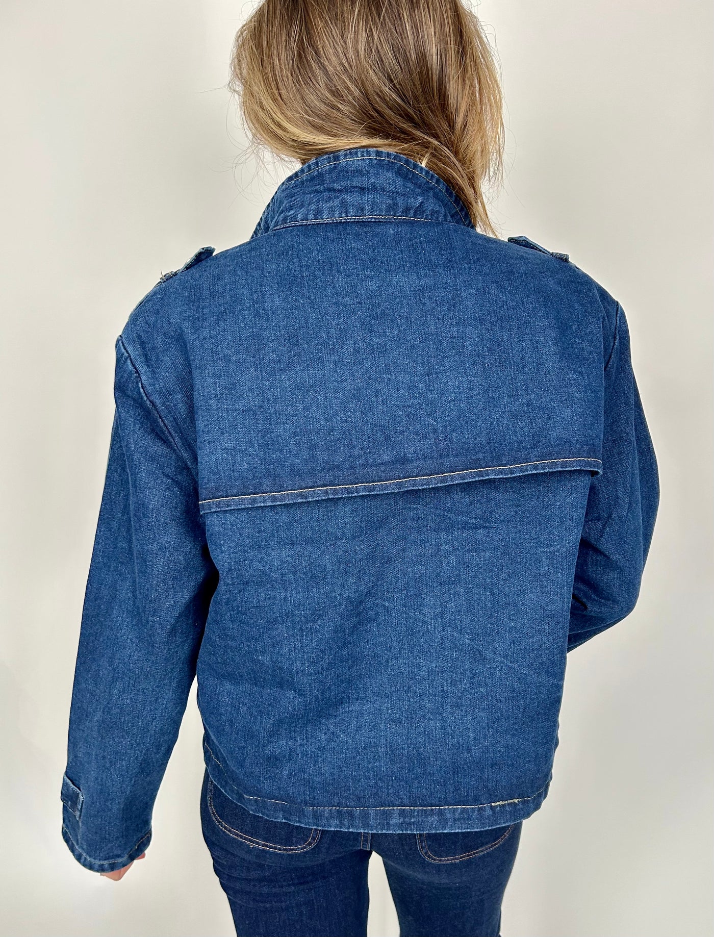 Cropped Denim Trench Jacket