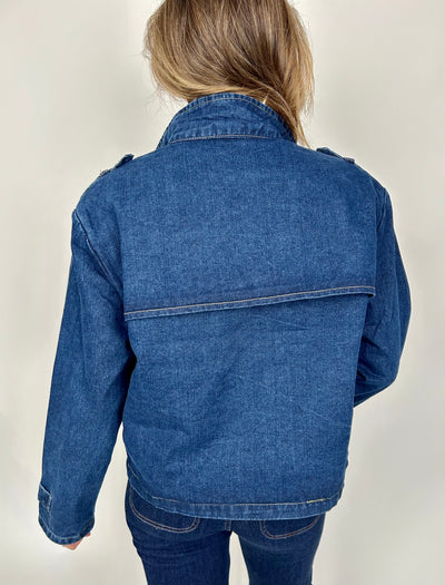 Cropped Denim Trench Jacket