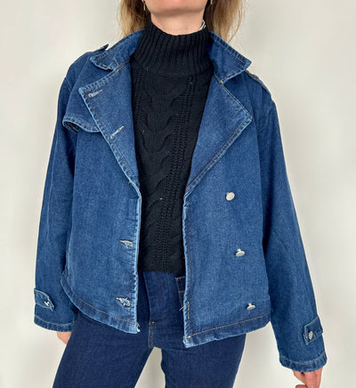Cropped Denim Trench Jacket