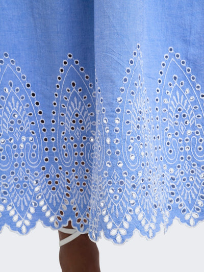 Broiderie Smocked Dress Blue