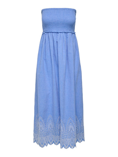 Broiderie Smocked Dress Blue
