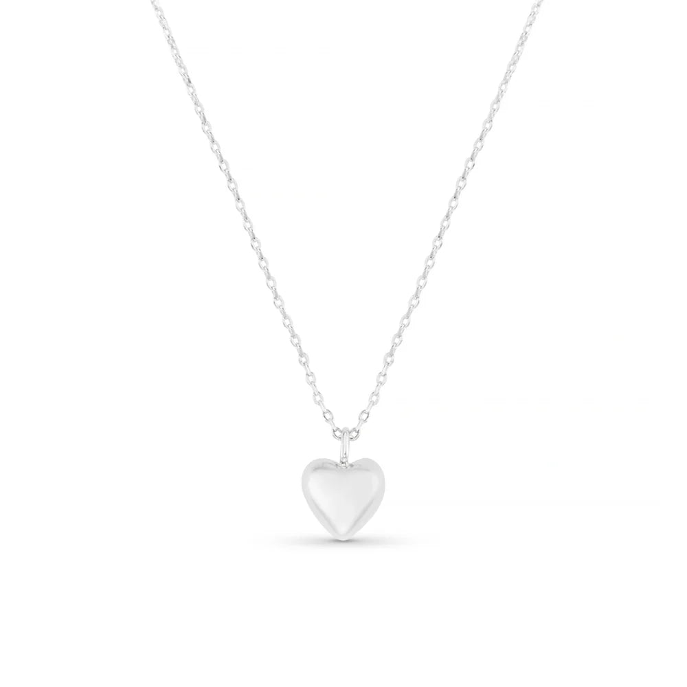 Domed Heart Charm Short Necklace - Silver