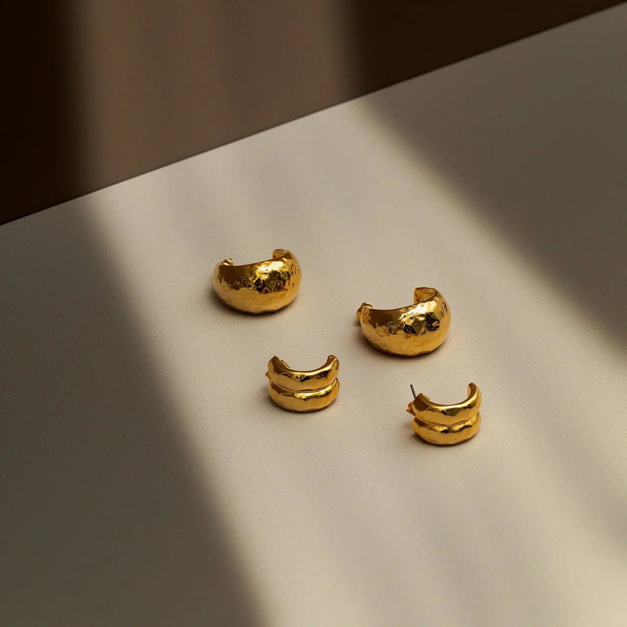 Polished Hammered Domed Hoop Earrings
