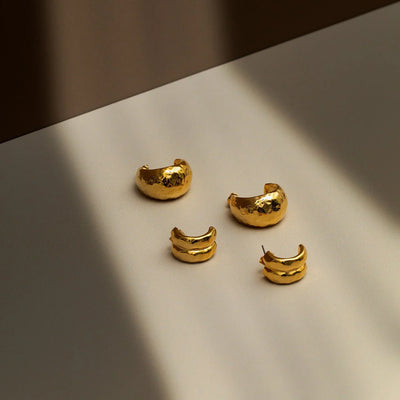Polished Hammered Domed Hoop Earrings