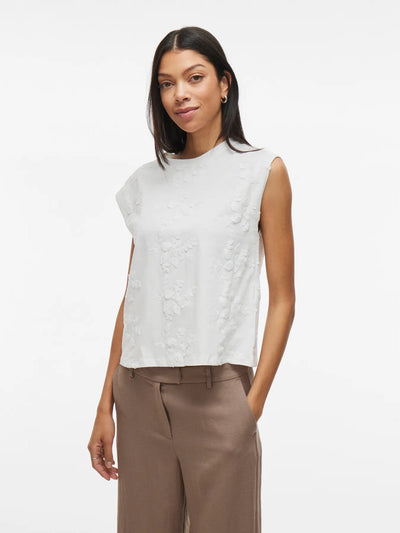 Flower embroidered tee white