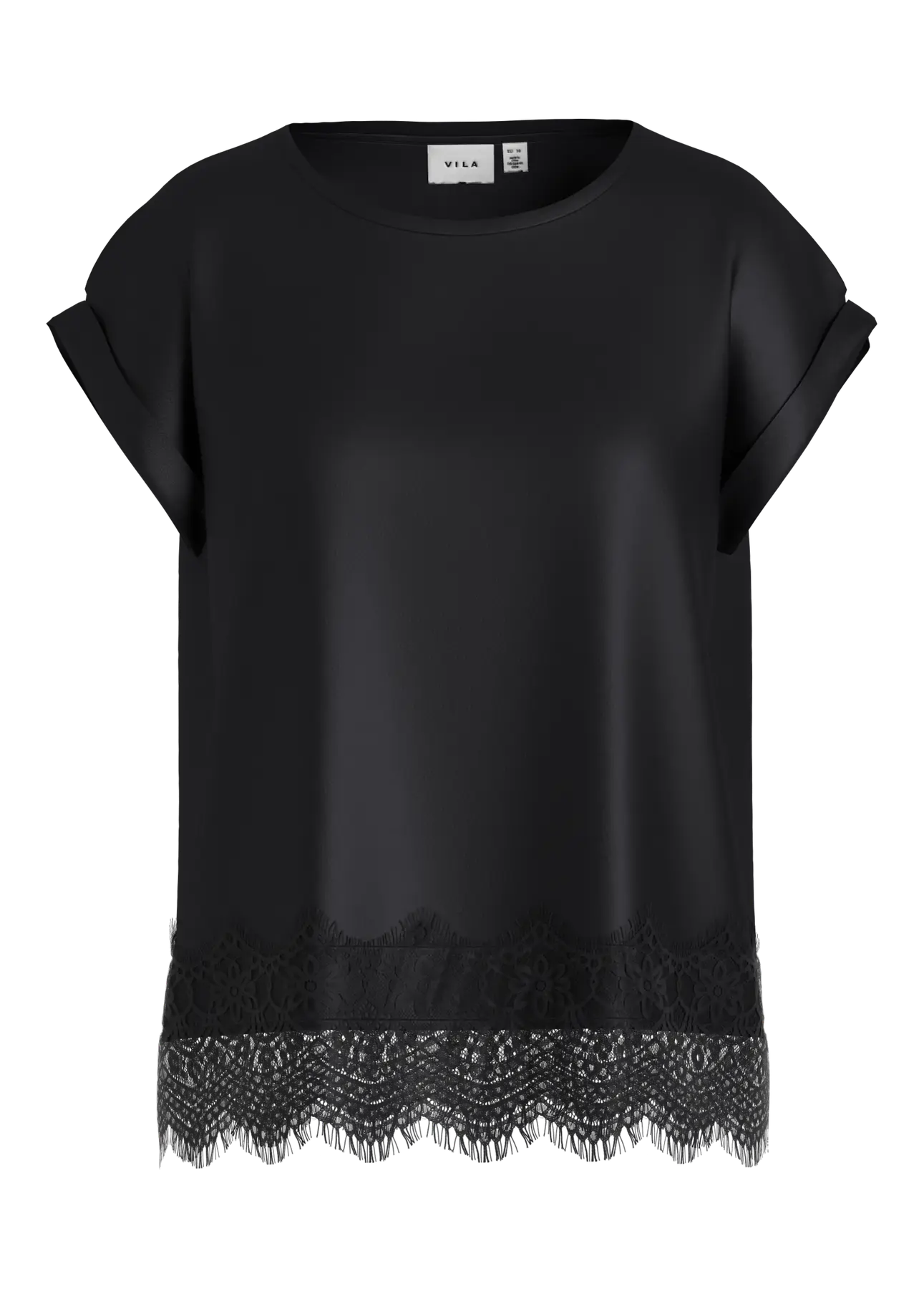 Lace Satin Tee Black