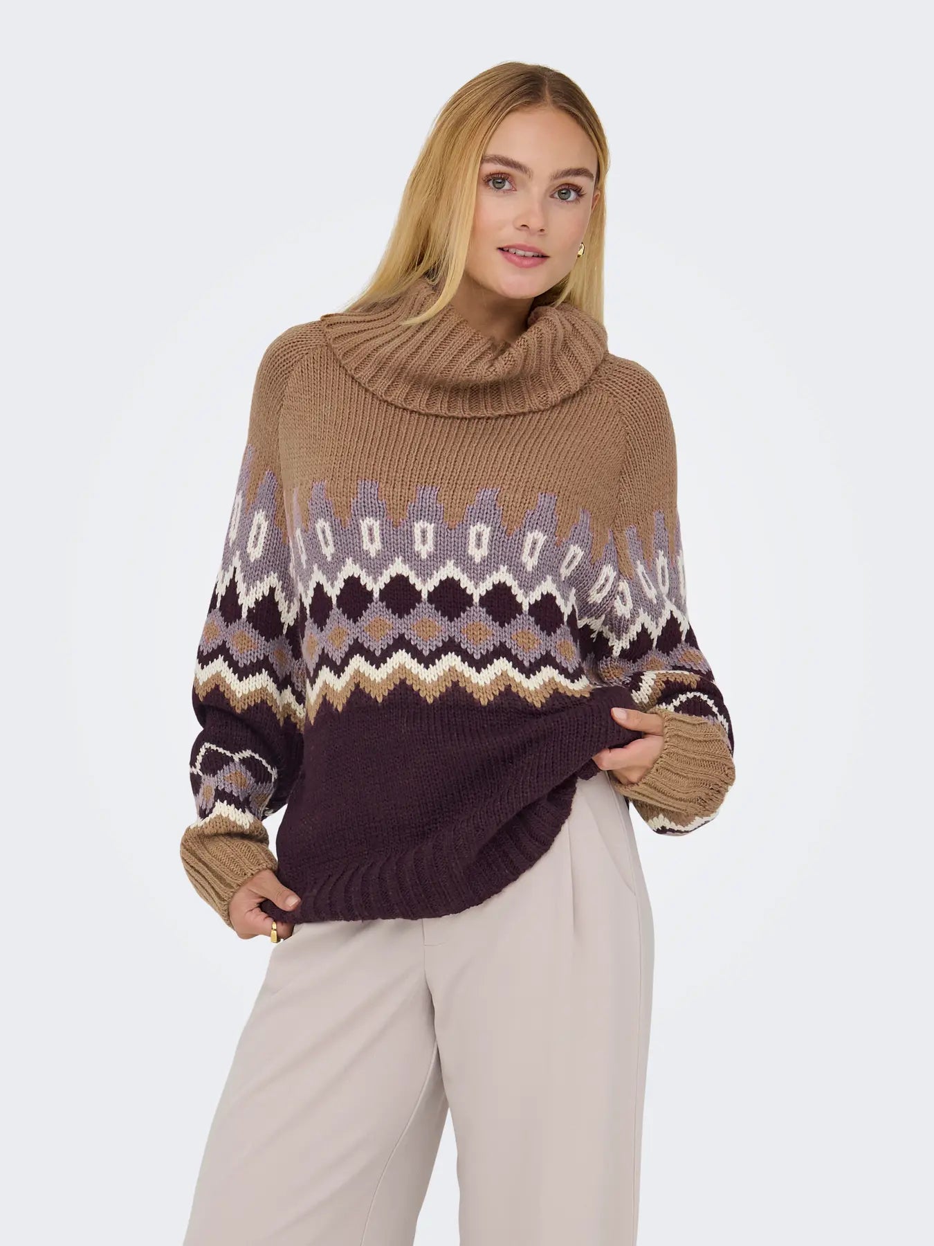 Rock Roll Neck Jumper Tan