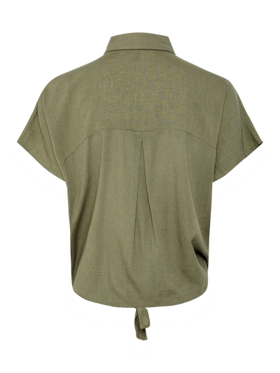 Linen Tie Blouse Khaki