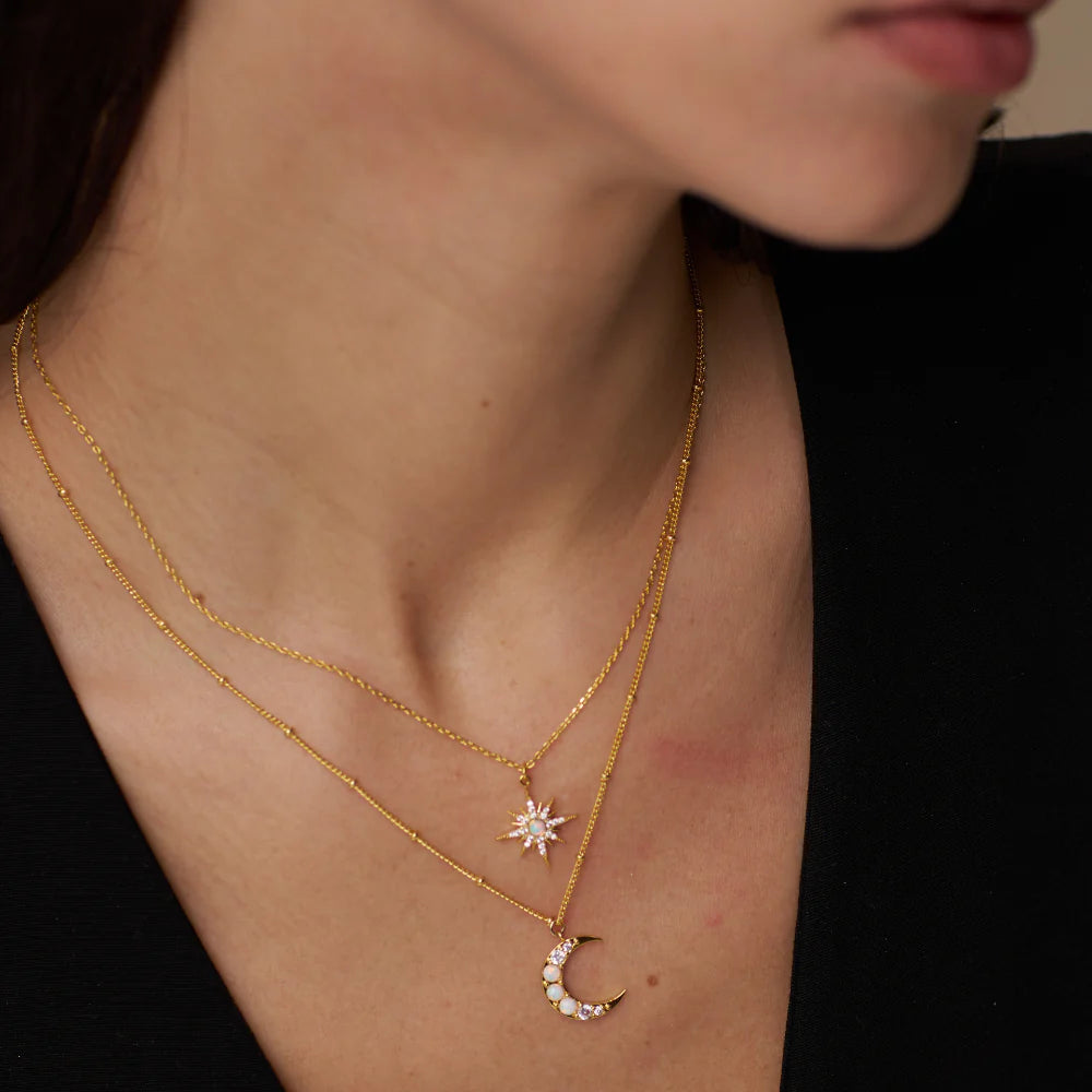 Opal Starburst Charm Necklace