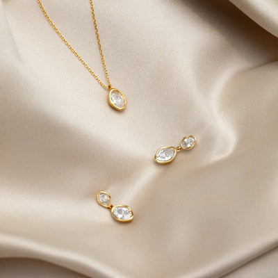 Organic Crystal Double Drop Earrings