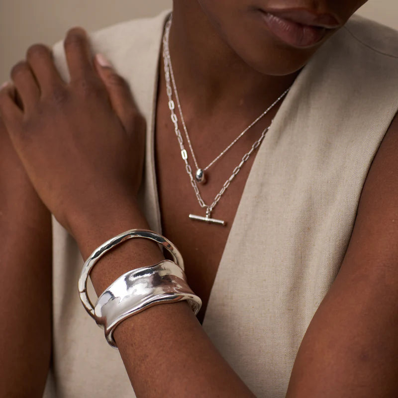 Chunky T-Bar Mid Length Necklace - Silver