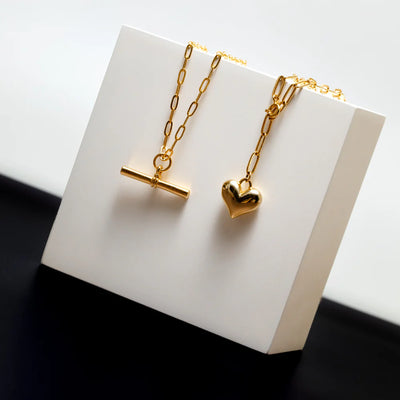Chunky T-Bar Mid Length Necklace Gold