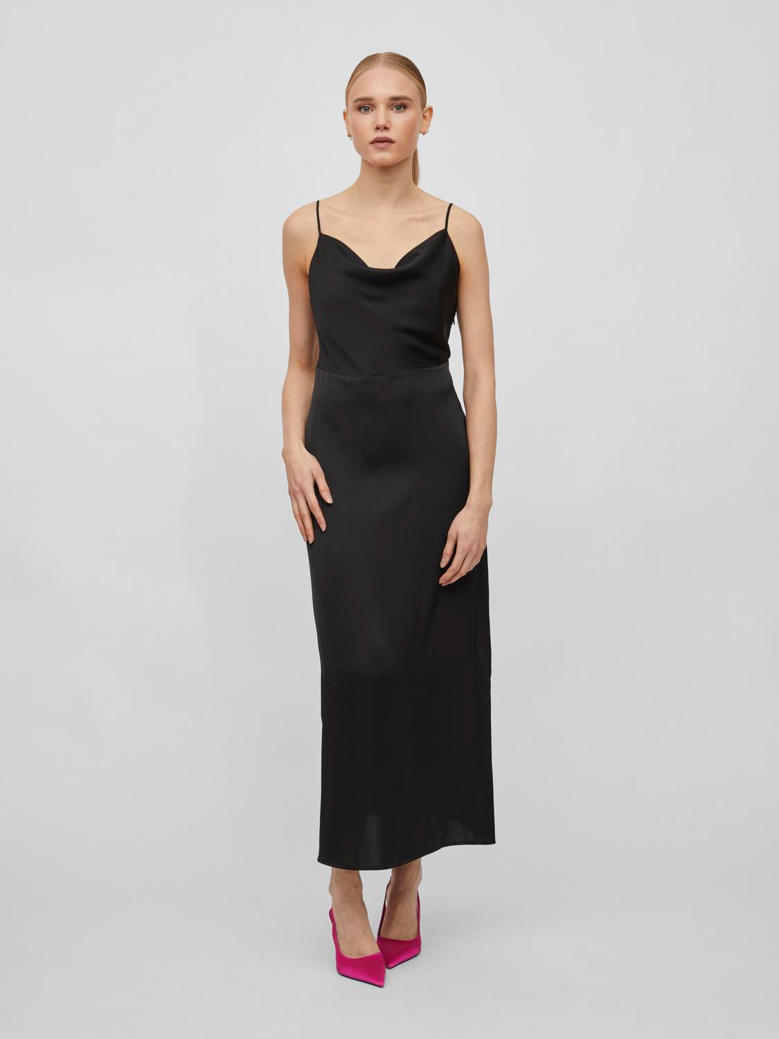 Satin Ankle Length Dress Black