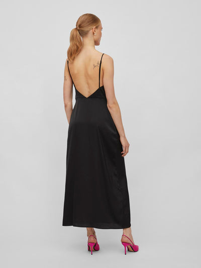 Satin Ankle Length Dress Black