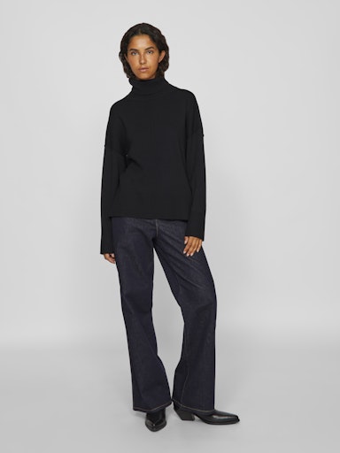 Seam Front Roll Neck Jumper Black