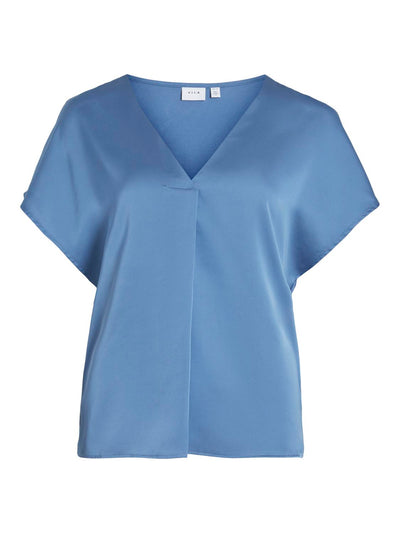 Viellette Satin V Neck Denim Blue