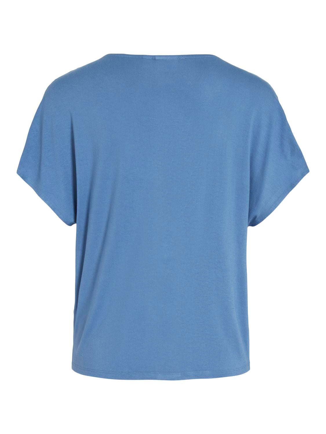 Viellette Satin V Neck Denim Blue