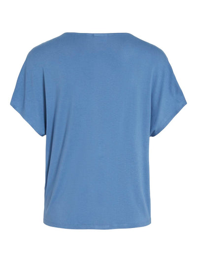 Viellette Satin V Neck Denim Blue