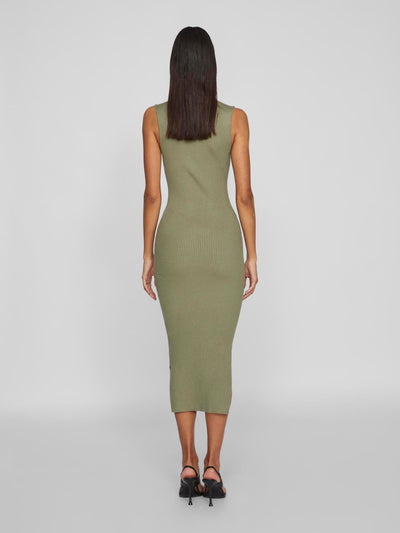 Funnel Neck Sleeveless Knit Dress Khaki