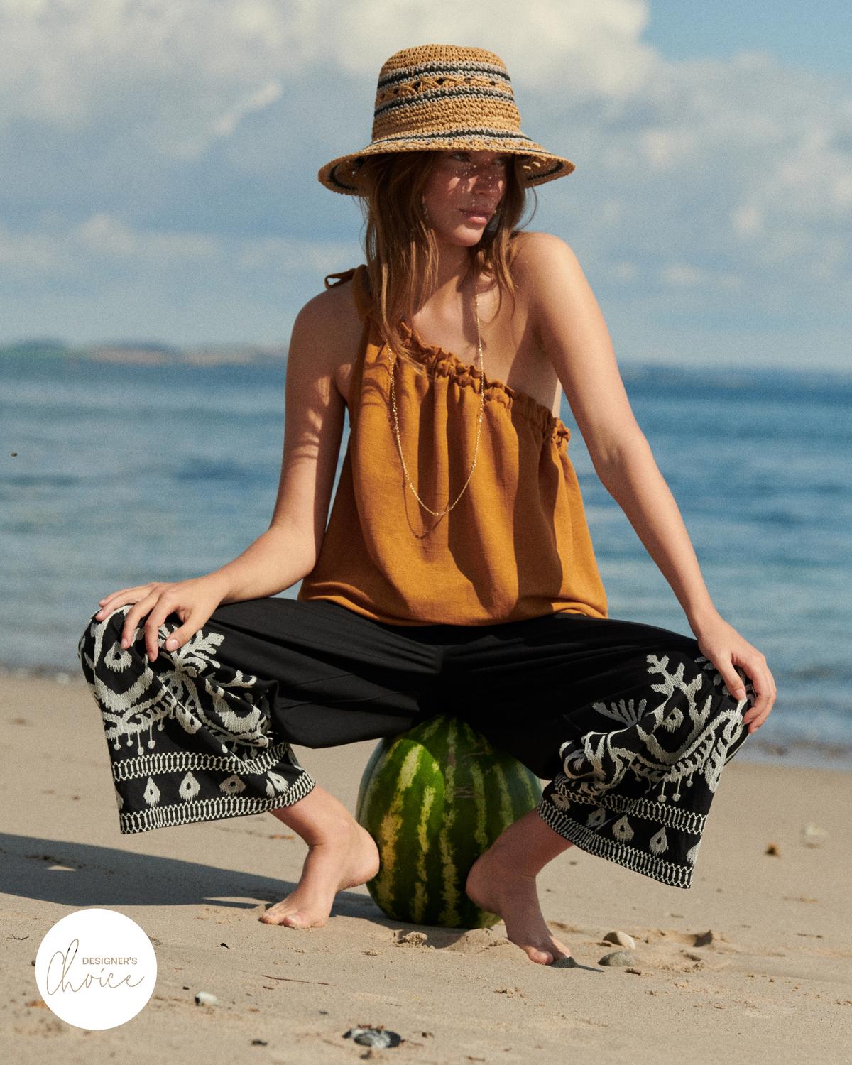 Asymmetric Linen Top Mustard