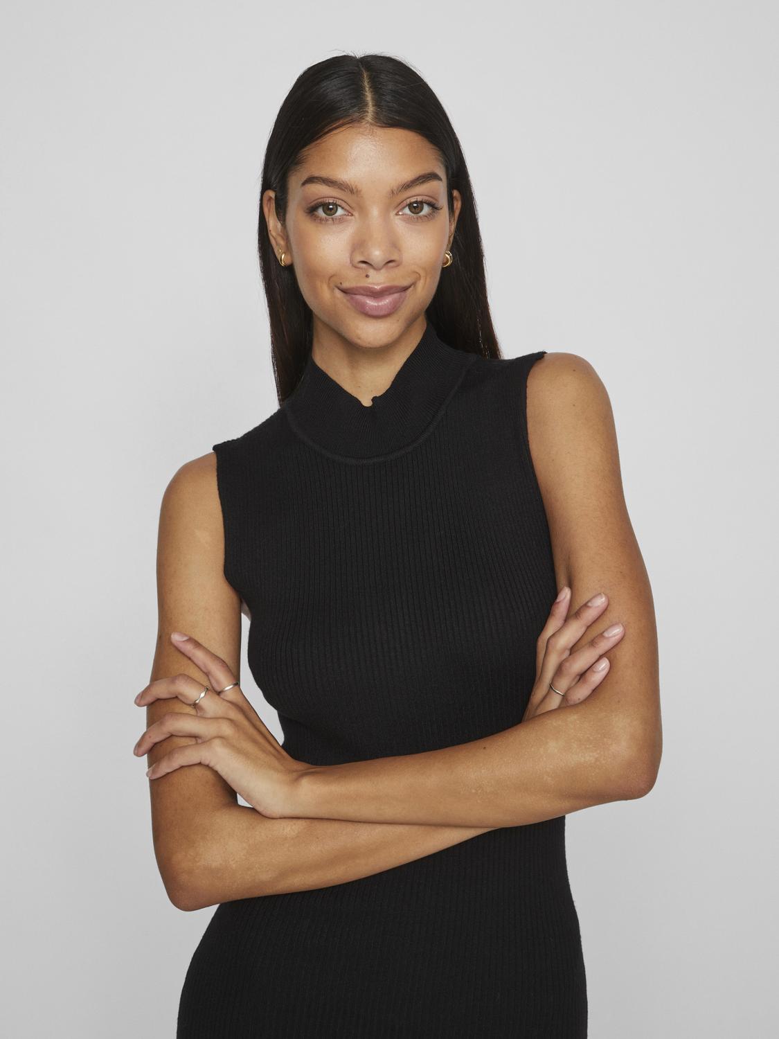 Funnel Neck Sleeveless Knit Dress Black