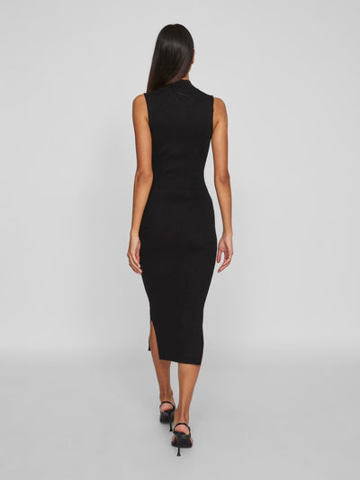 Funnel Neck Sleeveless Knit Dress Black