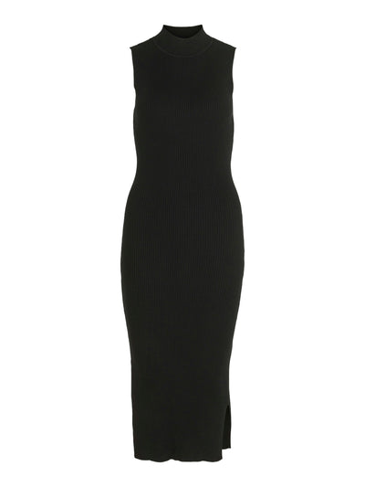 Funnel Neck Sleeveless Knit Dress Black