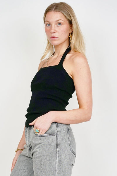 Halter Neck Fine Knit Top Black