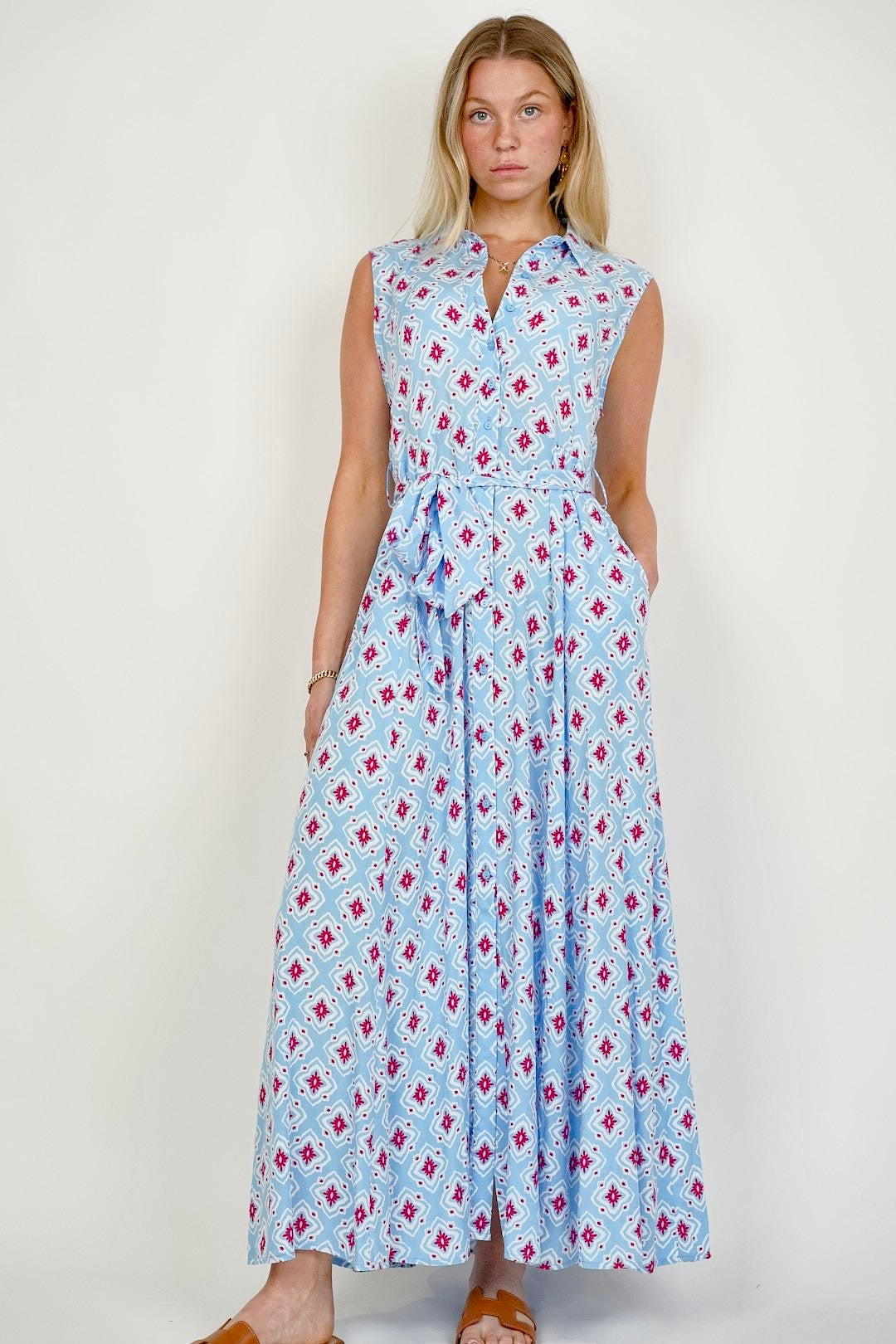 Goa Sleeveless Shirt Dress Blue/Pink