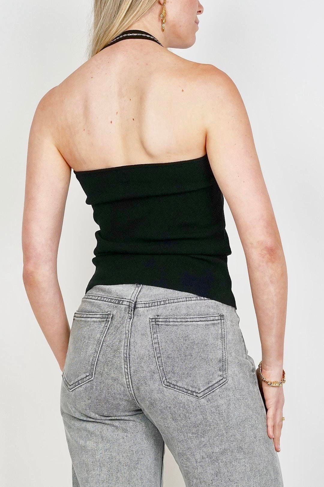Halter Neck Fine Knit Top Black