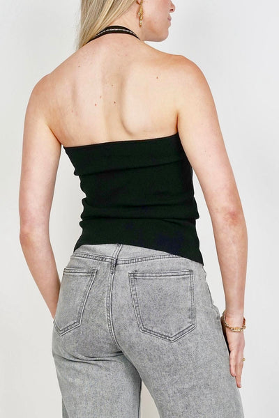 Halter Neck Fine Knit Top Black