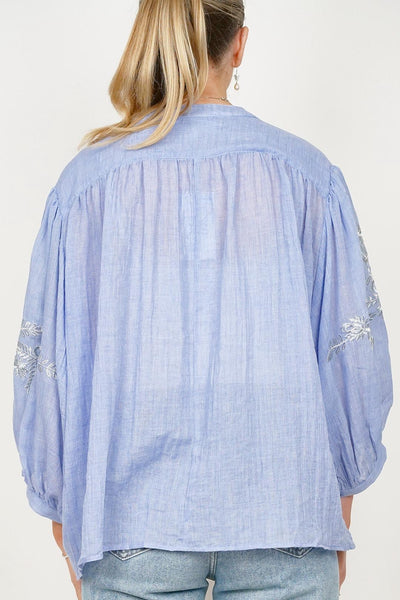 Silver Blue Embroidered Blouse