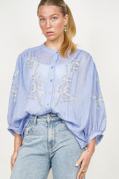 Silver Blue Embroidered Blouse