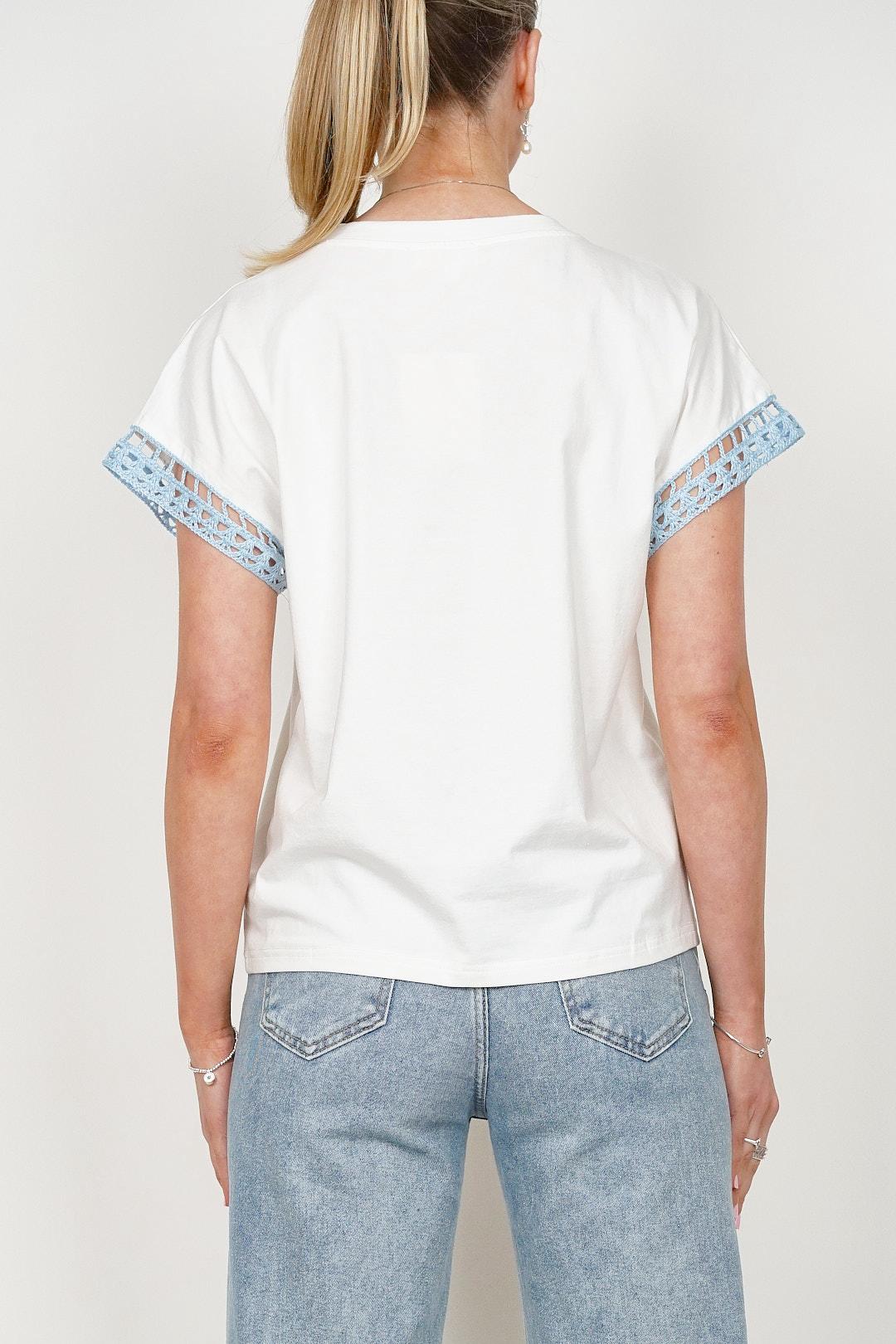 Seelly Blue Crochet Detail Tee