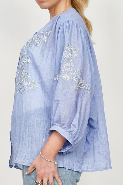 Silver Blue Embroidered Blouse