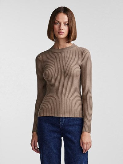 O Neck Ribbed Jumper Taupe