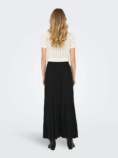 Broiderie Panel Maxi Skirt Black