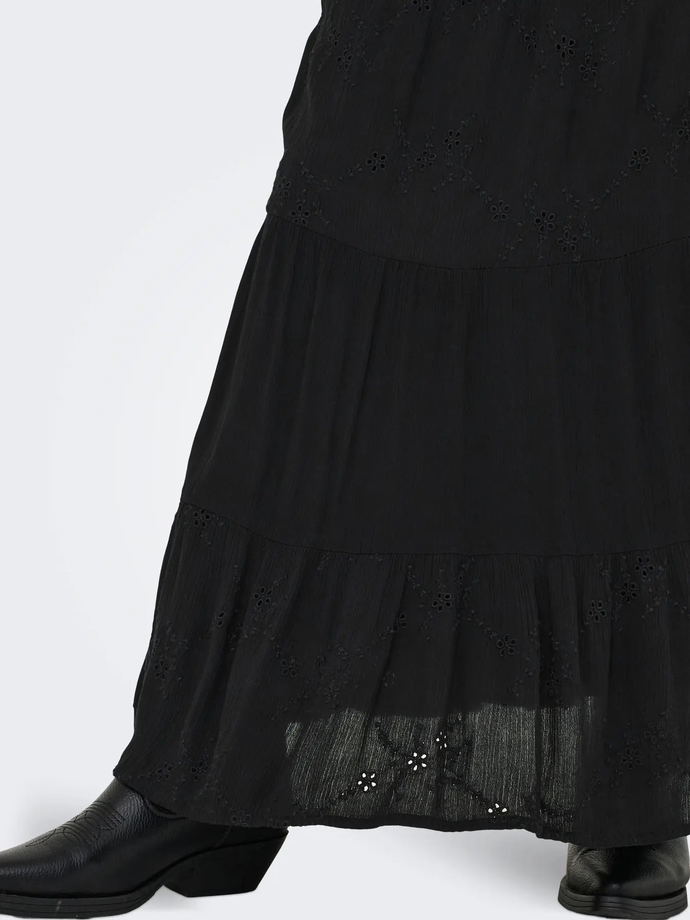 Broiderie Panel Maxi Skirt Black