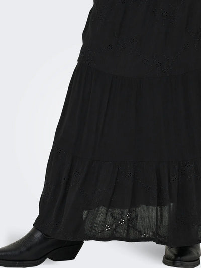 Broiderie Panel Maxi Skirt Black
