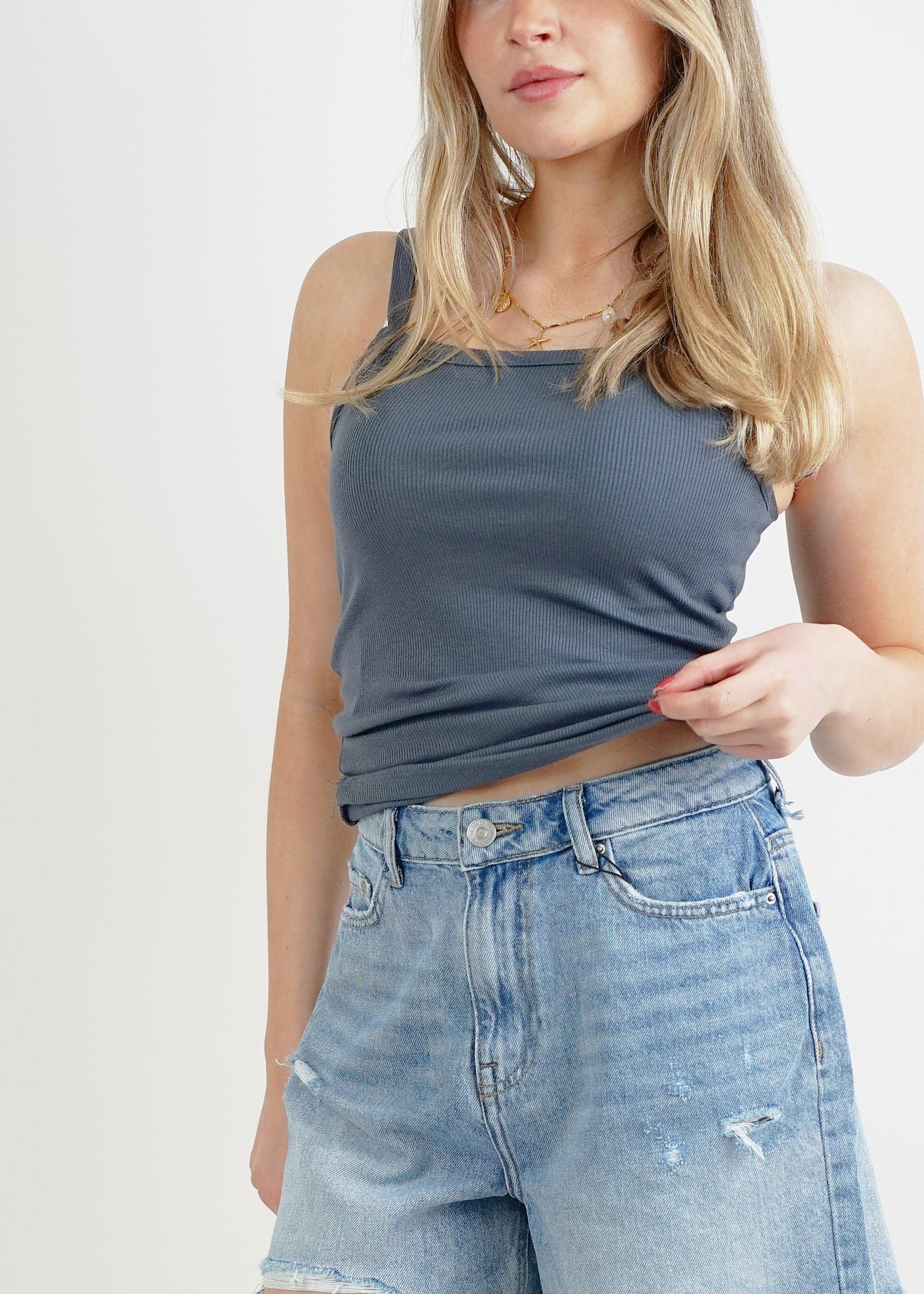 Leah Rib Vest Grey