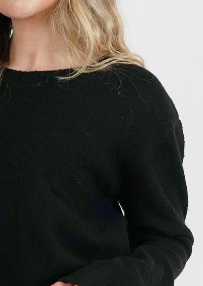 Fluffy Wool Crew Neck Jumper Black 73054