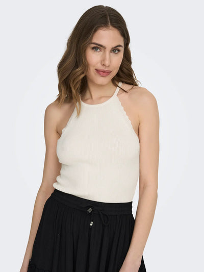 Scallop Knit Racer Vest White